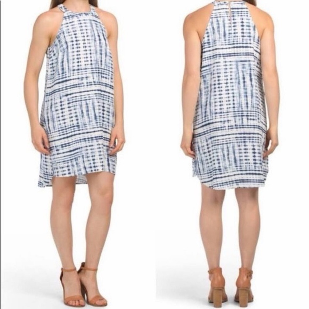 Cynthia Rowley 100% Linen Blue Tie Dye Halter Dress Size S